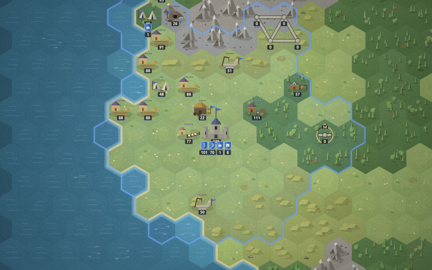A chartered city with its farms, pastures and roads around it