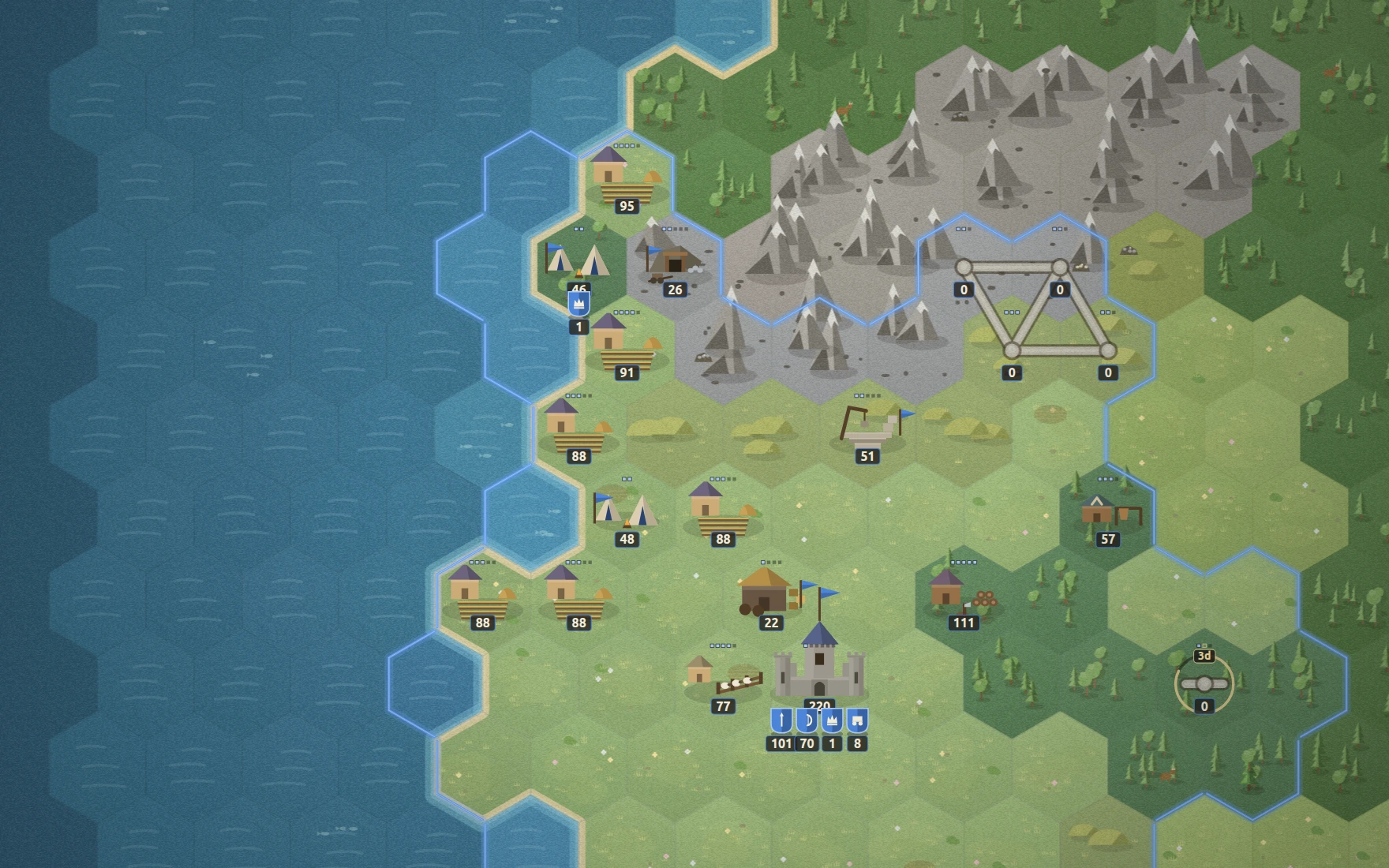A coastal kingdom, its towns strung along the shoreline